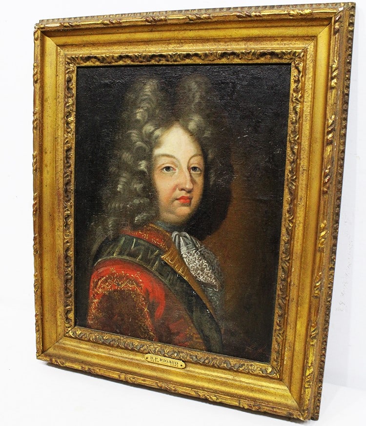 Early oil on canvas portrait of Louis XIV (14th) labeled H.F. Rigaud. 1659-1743. From a prominent (1 of 4)