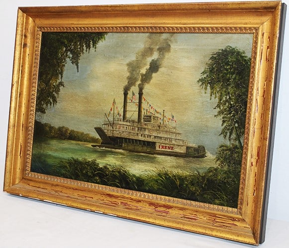 Wonderful 19th C. painting of a paddlewheel steam boat. Named "Irene" well done from a local estate. (1 of 6)