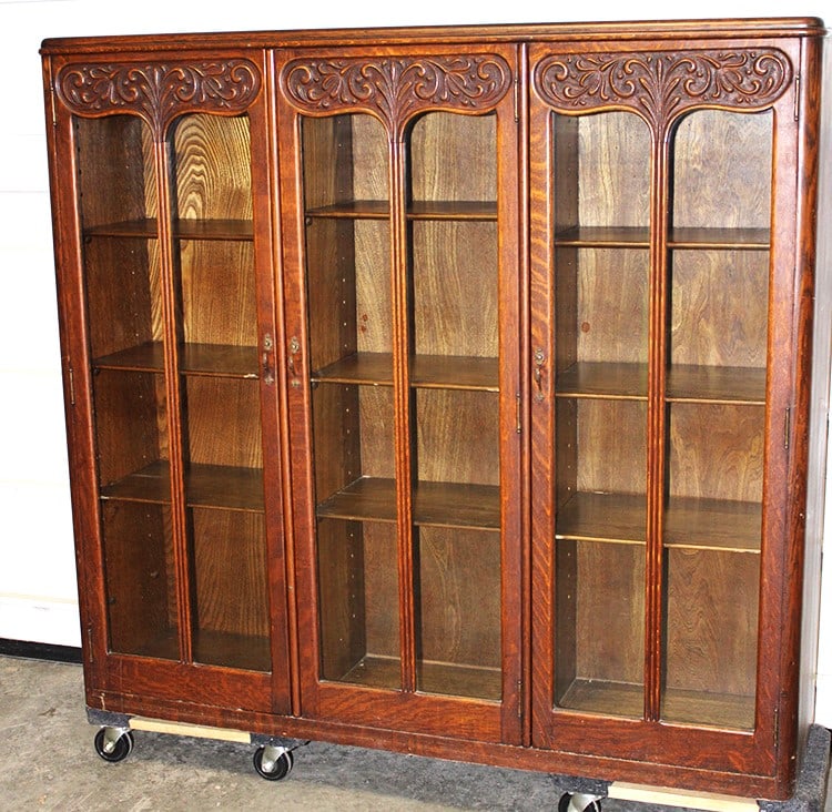 Super oak nouveau style antique 3 door bookcase with adjustable shelves, original finish. Estate (1 of 4)