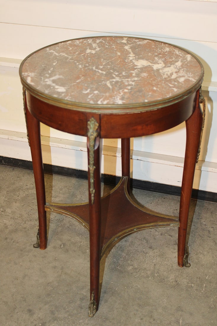 19th C. French empire marble top table signed J. Mayer. Has bronze mounts. Estate fresh in nice (1 of 4)