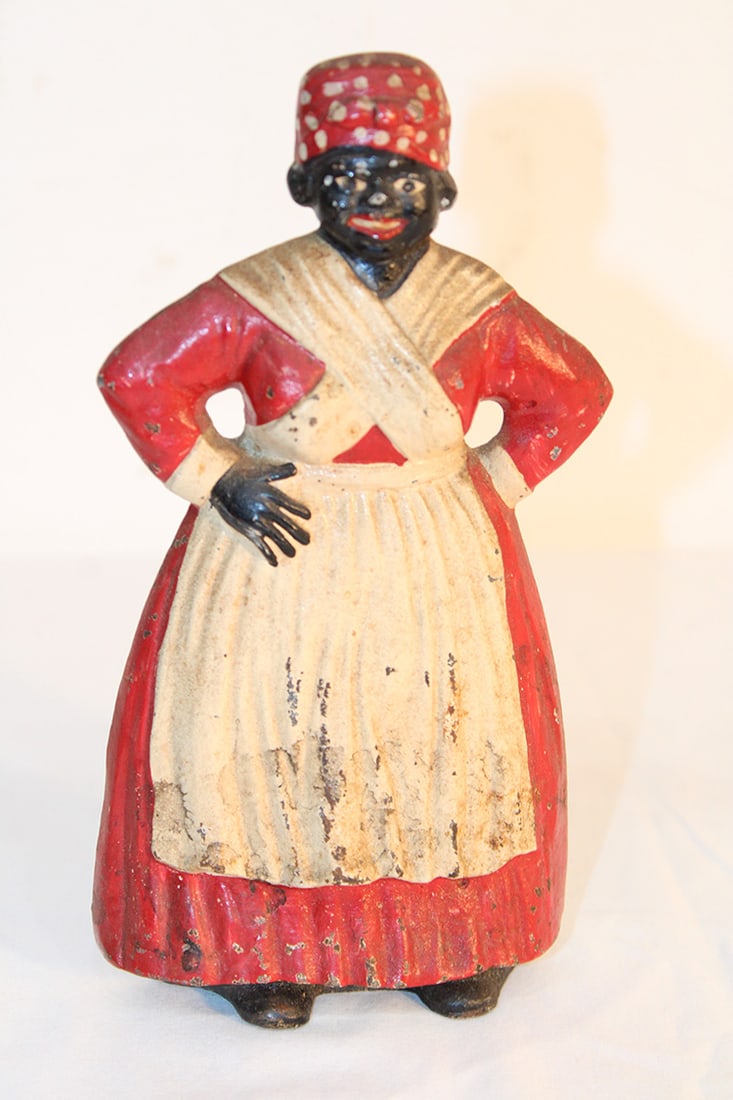Super 1920s Spencer cast iron Mammy doorstop in original paint. Estate fresh. Appr. 7.5". (1 of 3)