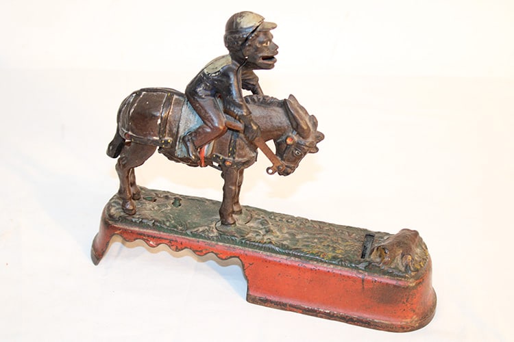 Original mechanical bank "Always Did Spise A Mule". Cast iron in original paint, dated 1879. Missing (1 of 9)