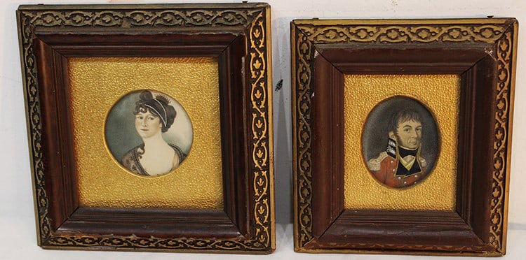2 hand painted miniatures with the original writing on the back. Dates on the back are 1767, 1778, (1 of 10)
