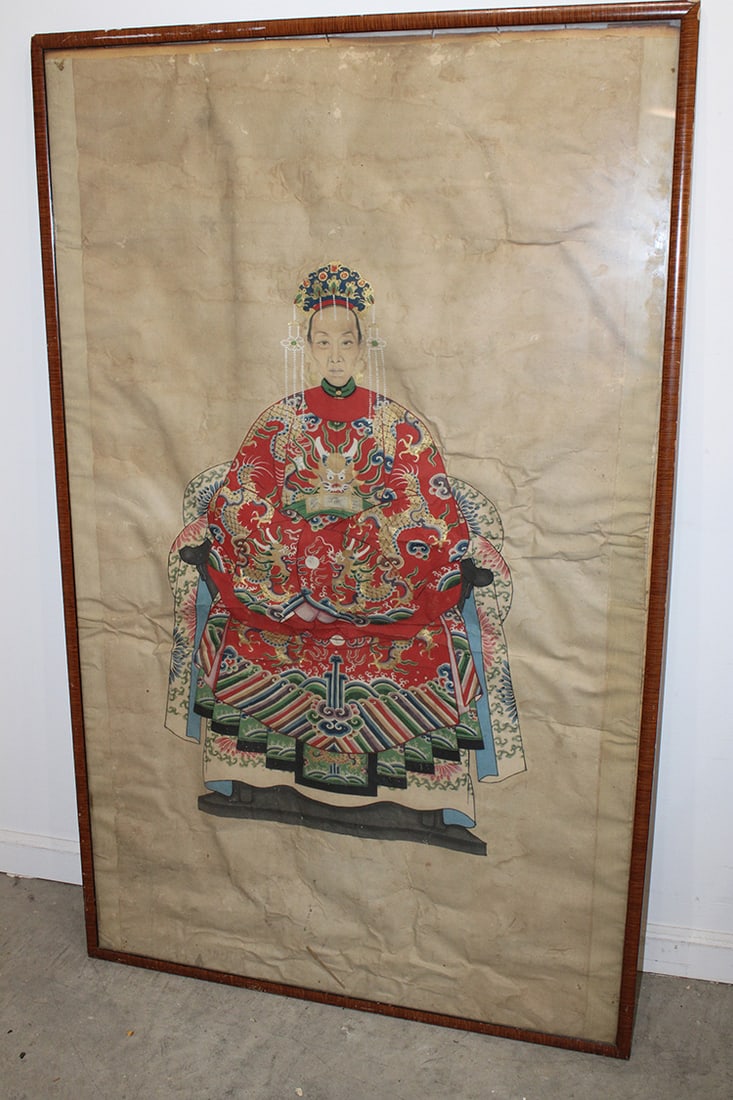 Large hand painted Chinese ancestral portrait on paper. Antique and well done. Estate fresh. Some (1 of 6)