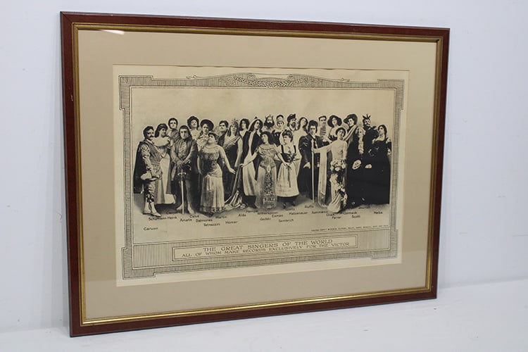 Victor talking machine print of the great Opera singers. Nicely framed in nice condition. Size with (1 of 5)