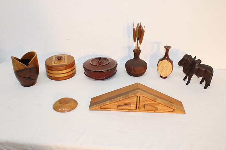 Fine group of handmade turned wood and marquetry many signed. Includes Warren Vienneau, Lustig, (1 of 7)