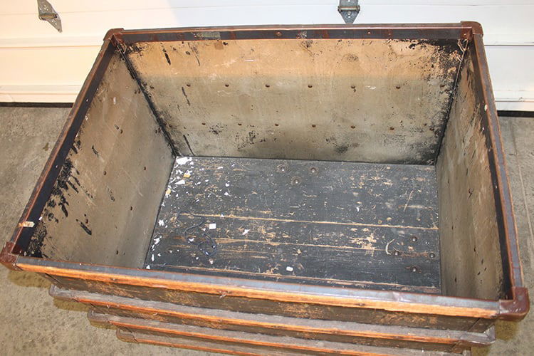 Great early 1900s industrial cart. Wood slat side, 4 large iron wheels (2 that swivel) rolls. Real - 3