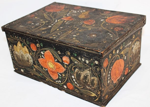 Fine 19th C. pain decorated folk art deed box (original paint). Colorful floral design. Nice (1 of 9)