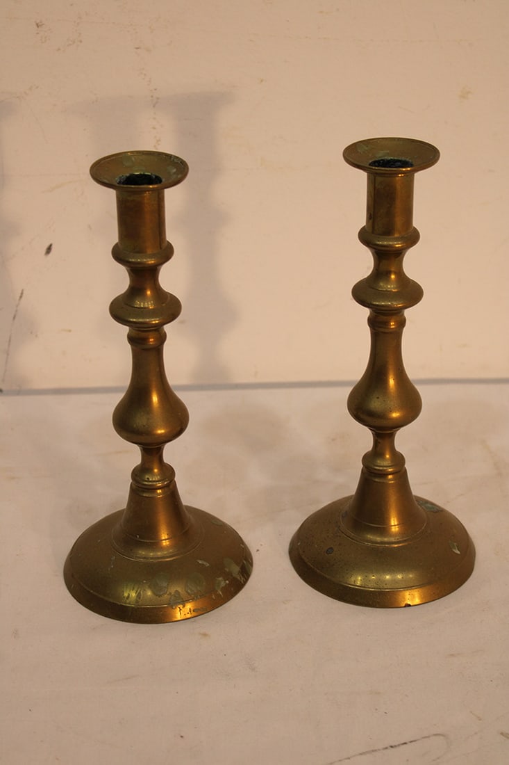 Pair of antique brass push up candlesticks. Glass is all good. Estate fresh in nice condition. 9 (1 of 3)