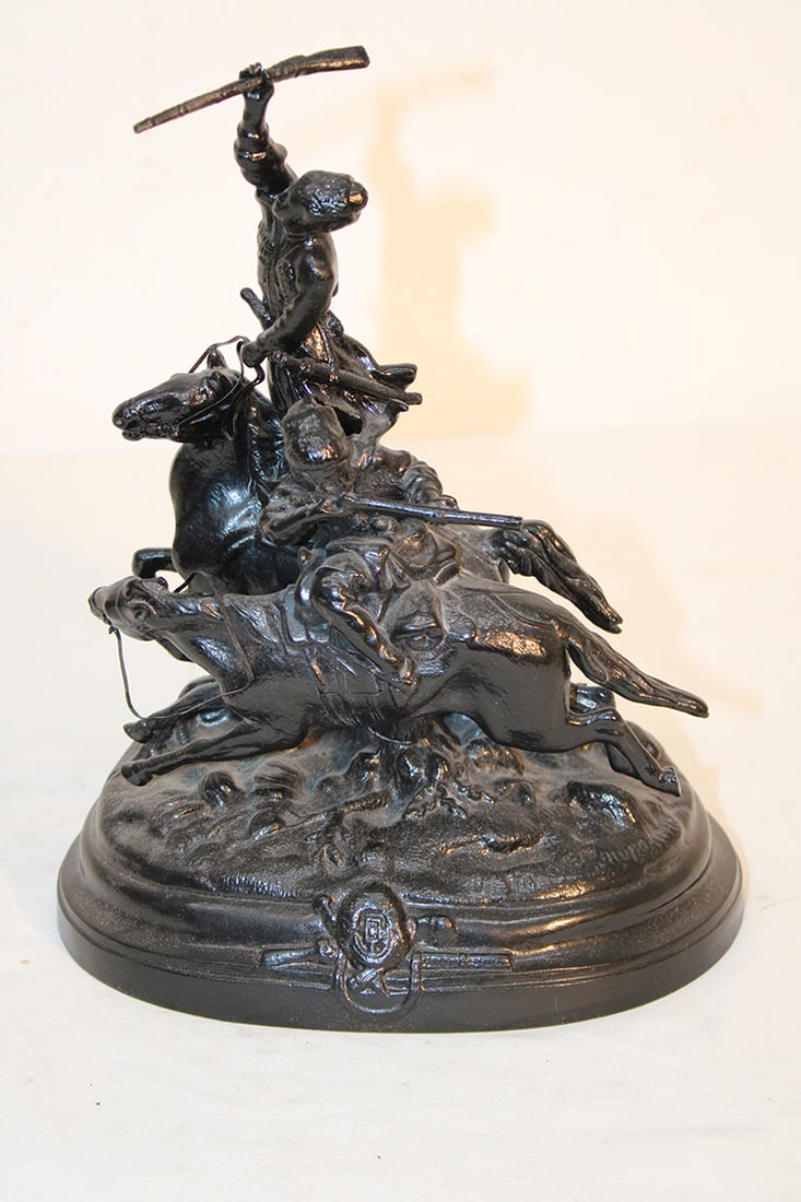 1984 cast iron Russian sculpture signed and dated. Very detailed. Estate fresh. Appr. 8" wide, 11": 1984 cast iron Russian sculpture signed and dated. Very detailed. Estate fresh. Appr. 8" wide, 11" tall, 5" deep.