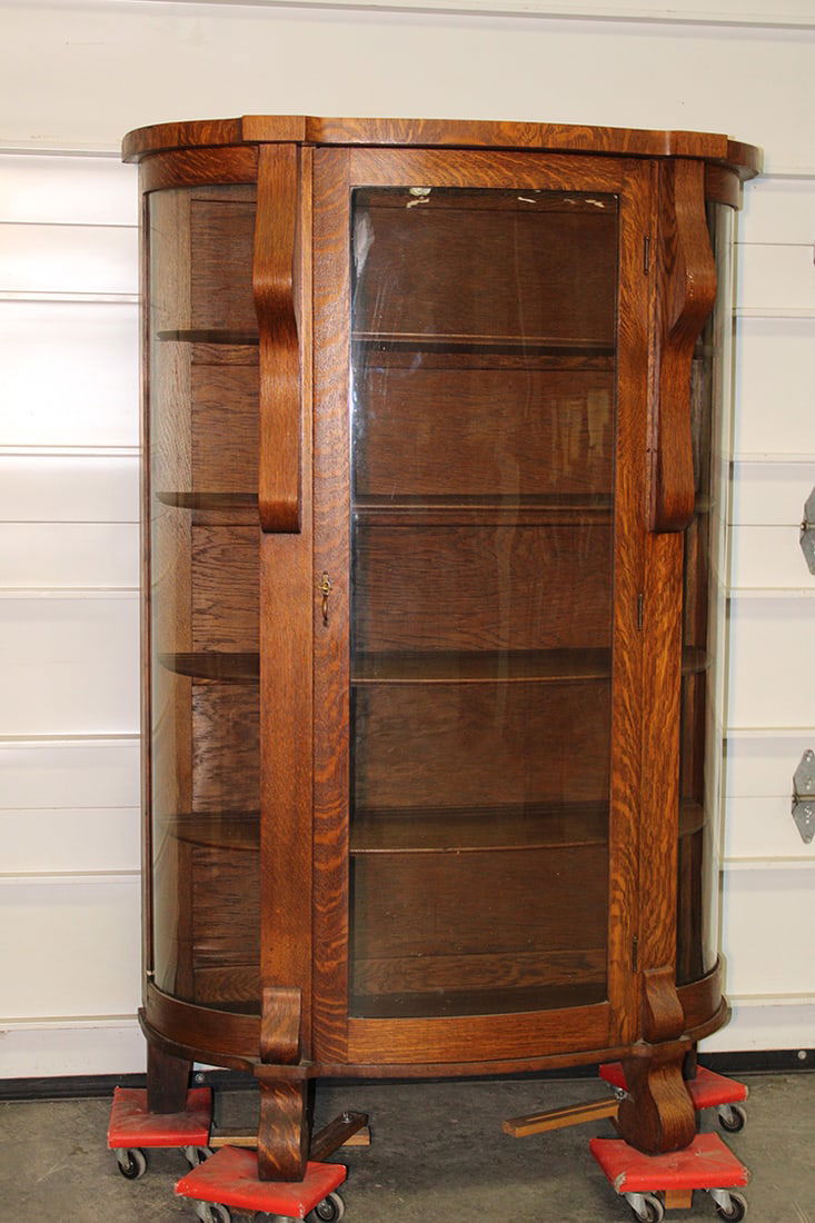 Large oak antique bow glass China cabinet. All original quarter sawn, all glass is good. Has the (1 of 4)