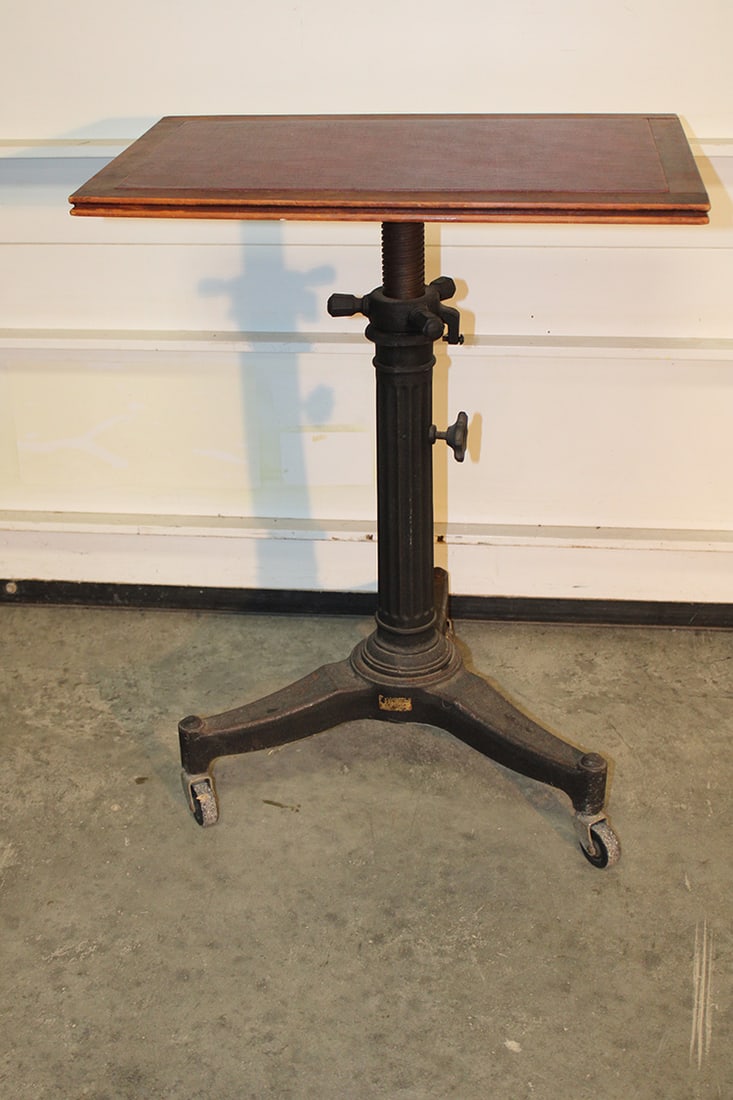 Early 1900’s cast iron industrial adjustable satellite typewriter table by the Karlo Co. (1 of 5)