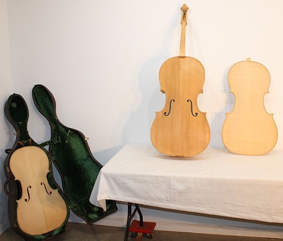 2 partially made 4/4 cellos (1) with heavy tiger maple. 1 is just about complete, the other has the: 2 partially made 4/4 cellos (1) with heavy tiger maple. 1 is just about complete, the other has the body and the form to make cellos with a hard case. All for one money.