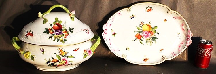 Fabulous "Herend" large fruit and flower covered tureen and platter. Made in Hungary. Hand painted, (1 of 8)