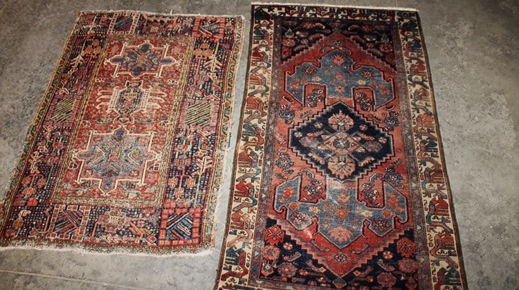 2 semi antique estate oriental rugs. Both have wear (smaller one has more). No moth damage. (1) 58" (1 of 9)