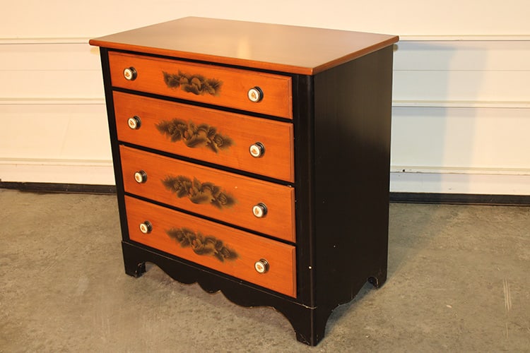 Signed Hitchcock ebonized and stenciled 4 drawer dresser. Nice and clean. Springfield estate. 32" (1 of 4)