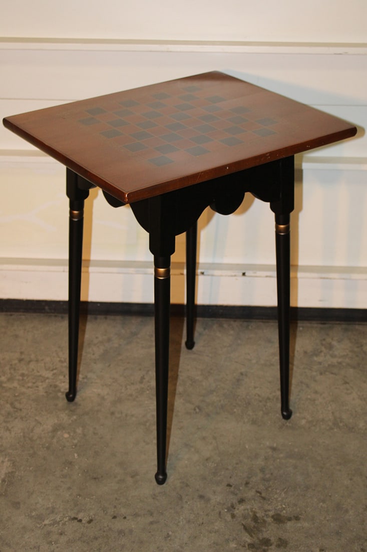 Sweet ebonized and stenciled signed Hitchcock checker table. Nice condition, Springfield estate. (1 of 5)