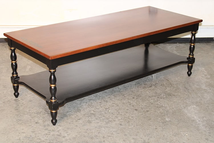 Signed Hitchcock ebonized and stenciled coffee table in nice condition. Springfield estate. 48" (1 of 4)