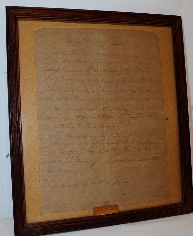 A letter written about the Civil War and General Lee. Says April 9, 1865 on a tag on the bottom (I (1 of 5)