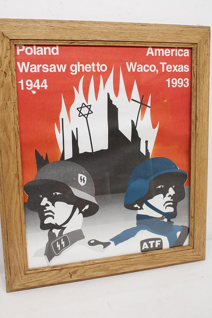 Anti-government poster comparing Nazi to the 1993 Waco Siege. Nice condition, nicely framed. (1 of 3)