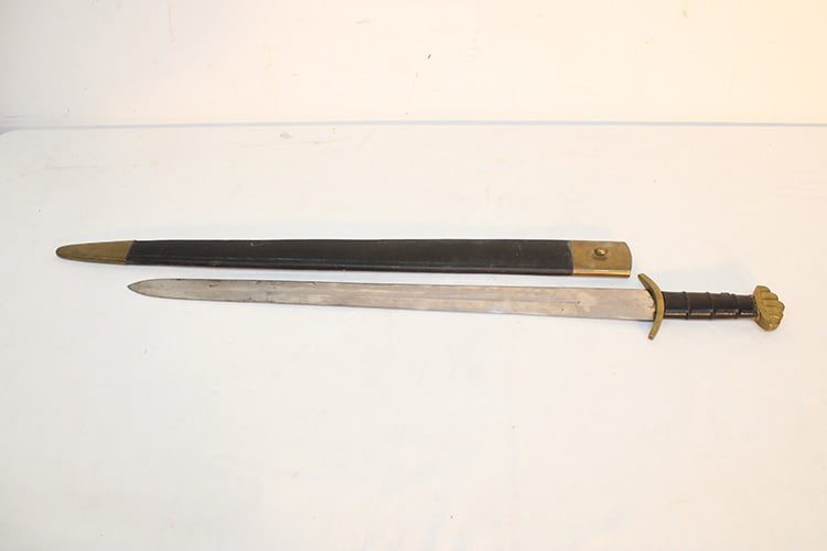 Viking style sword and scabbard in nice condition. Very heavy. Overall length is 33.5", blade is (1 of 6)