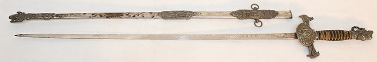 Antique knights of Pythias FCB ceremonial sword and scabbard. Made by M.C. Lilley. Teutonia #3 (1 of 9)