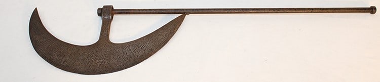 Indo-Persian (Tabar) decorated crescent blade. Great battle axe. NYC estate. Overall length is 39".: Indo-Persian (Tabar) decorated crescent blade. Great battle axe. NYC estate. Overall length is 39".