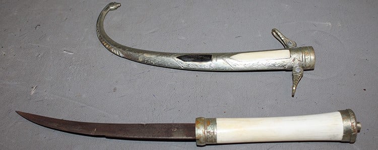 Jambia, Koumya silver mounted dagger and sheath. Bone handle is real neat. Nice condition. NYC (1 of 5)