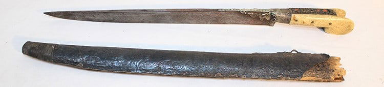 Turkish Yatagan sword and scabbard. Silver decorations with stones (missing 2 small stones). (1 of 8)
