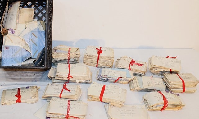 Hundreds of WWII letter send in 1940s. Mostly 1943-44. Found in an estate. Never been gone through, (1 of 4)