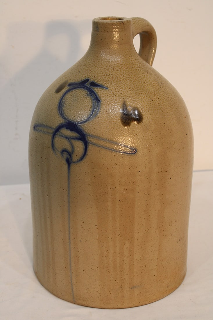 Large 18" jug with cobalt decoration. Has an incised M on the back. Estate fresh in nice condition. (1 of 4)