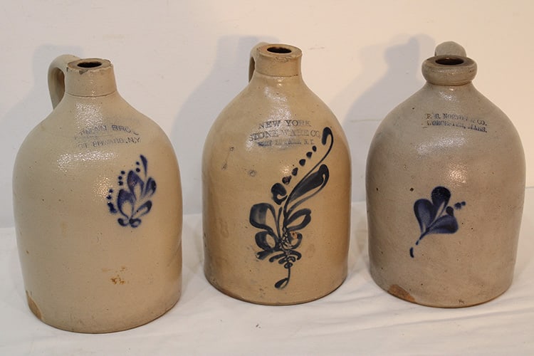 3 sweet small crocks with cobalt flowers including Ottman bros. Fort Edward, NY Stoneware Co. Fort: 3 sweet small crocks with cobalt flowers including Ottman bros. Fort Edward, NY Stoneware Co. Fort Edward, F.B. Norton Worcester MA. Estate fresh in nice condition. A couple of small sliver chips on t