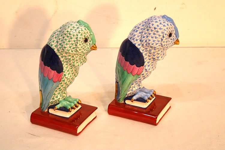 2 beautiful "Herend" 8" porcelain owl figurines. Made in Hungary. Hand painted 24k gold. Estate (1 of 5)