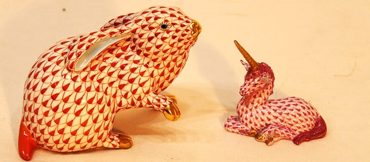 Sweet "Herend" rabbit with paw up and unicorn. Made in Hungary. Hand painted, 24k gold. Estate (1 of 7)