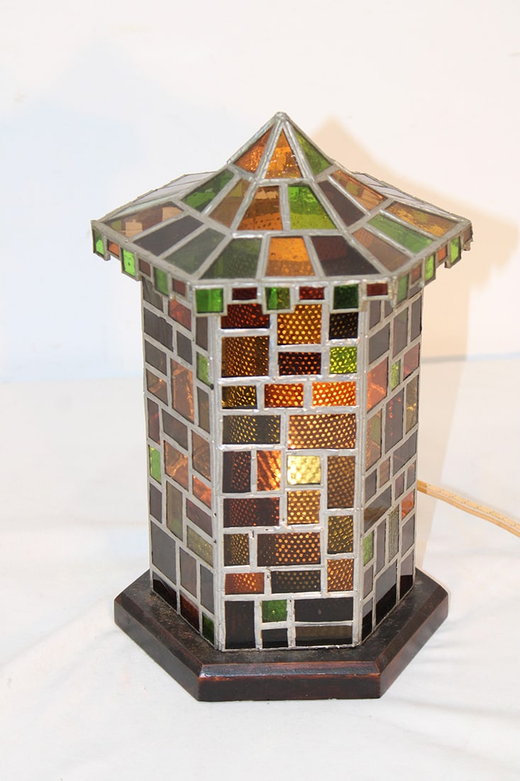 Antique leaded glass accent/night light. Multicolor, removable top in nice condition. Older cord. (1 of 6)