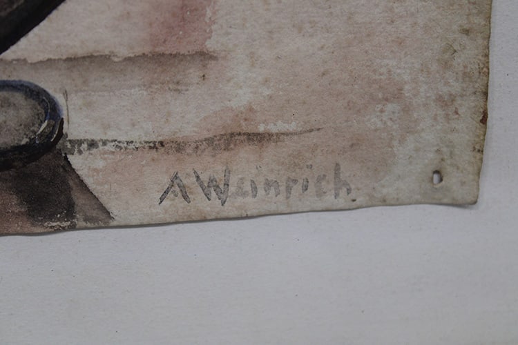 2 estate fresh watercolors signed A. Wannrich. Nicely framed, some foxing. Both are floral. Size - 3