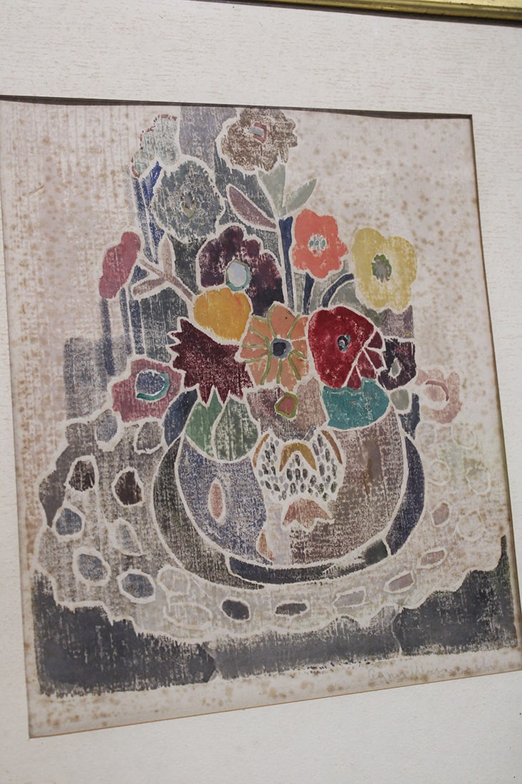 2 estate fresh watercolors signed A. Wannrich. Nicely framed, some foxing. Both are floral. Size - 4