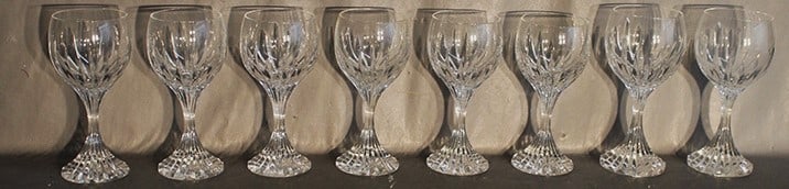 Group of 8 signed Baccarat Massena French crystal wine glasses. (6) 7" and (2) 7.5". Estate fresh in (1 of 6)