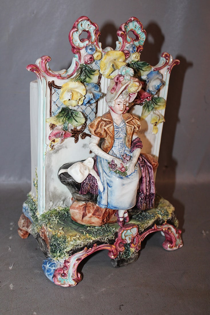 Wonderful Victorian porcelain planter very intricately done of a beautiful lady sitting on rocks (1 of 6)