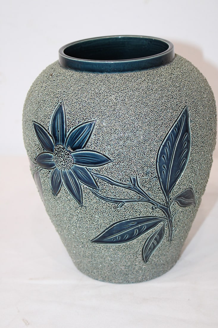 Forester & Son majolica sand glaze vase. Arbor fluorescent patent. Estate fresh in a dark blue (1 of 4)