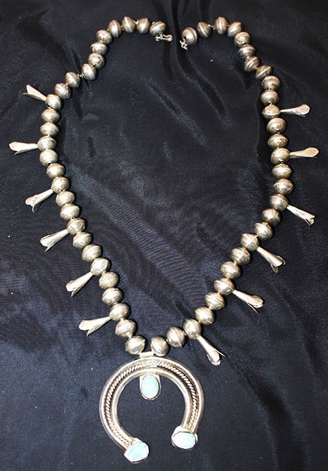 Navajo Sterling Silver Turquoise Squash Blossom Necklace (1 of 5)