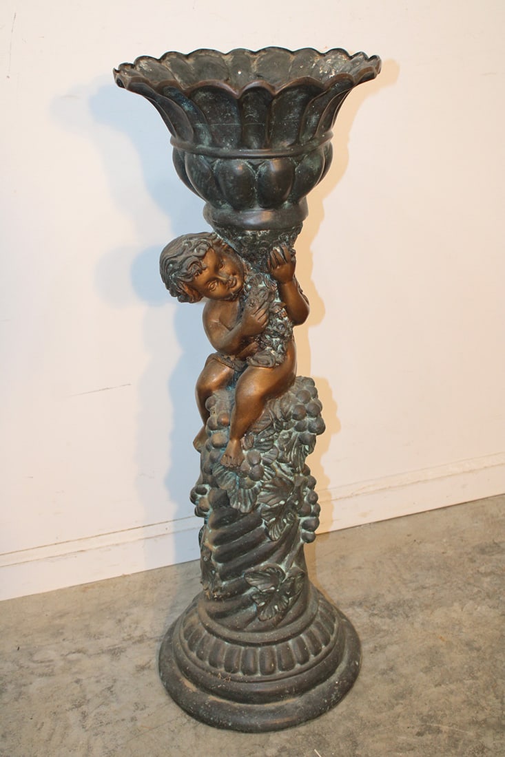 Heavy 33" Solid Bronze Planters With Cupid