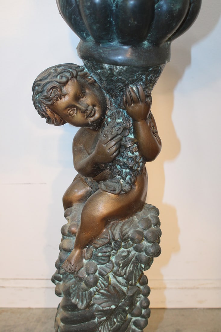 Heavy 33" Solid Bronze Planters With Cupid - 2