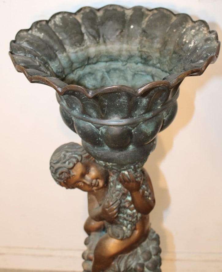 Heavy 33" Solid Bronze Planters With Cupid - 3