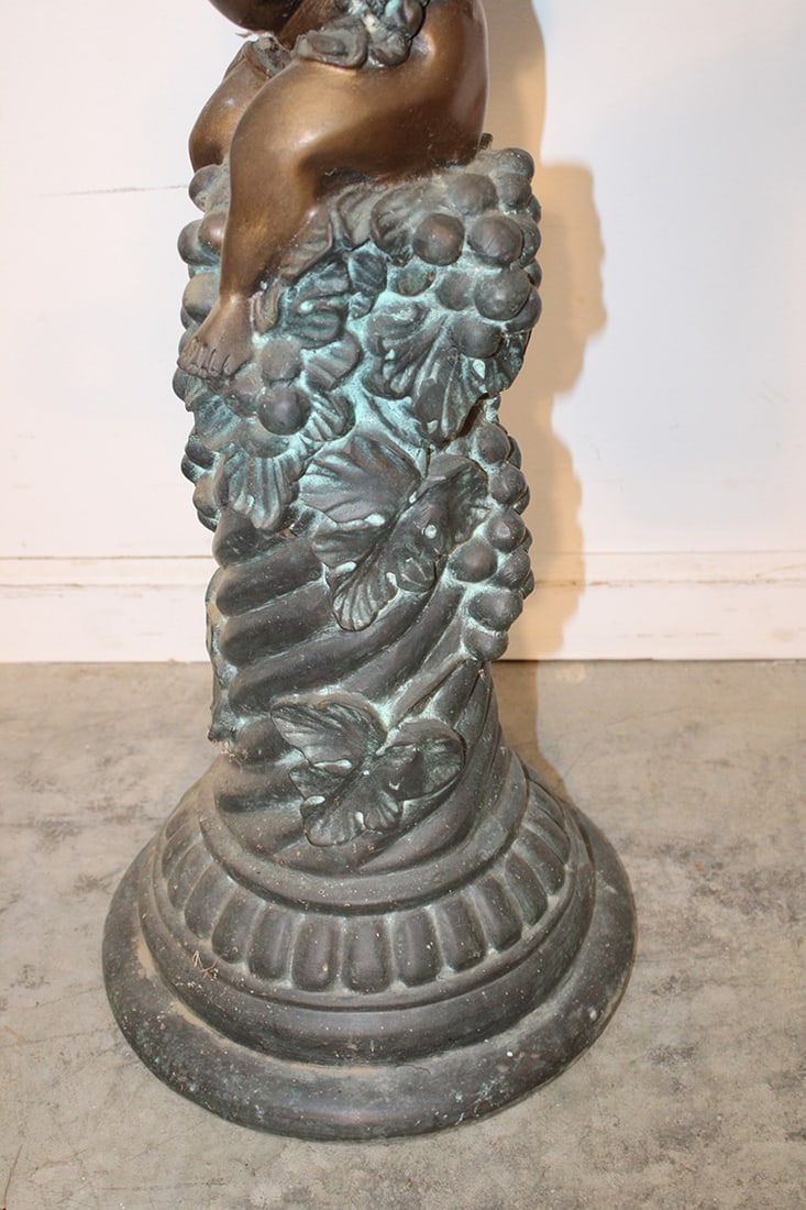 Heavy 33" Solid Bronze Planters With Cupid - 4