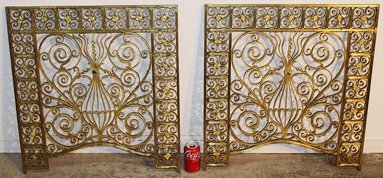 The Nicest Pair Of Bronze Victorian Teller Cage Divides: The nicest pair of bronze Victorian teller cage divides. Exceptional brass/bronze scroll work. All there in real nice condition. Very thick, very heavy. 25" wide, 27" tall.