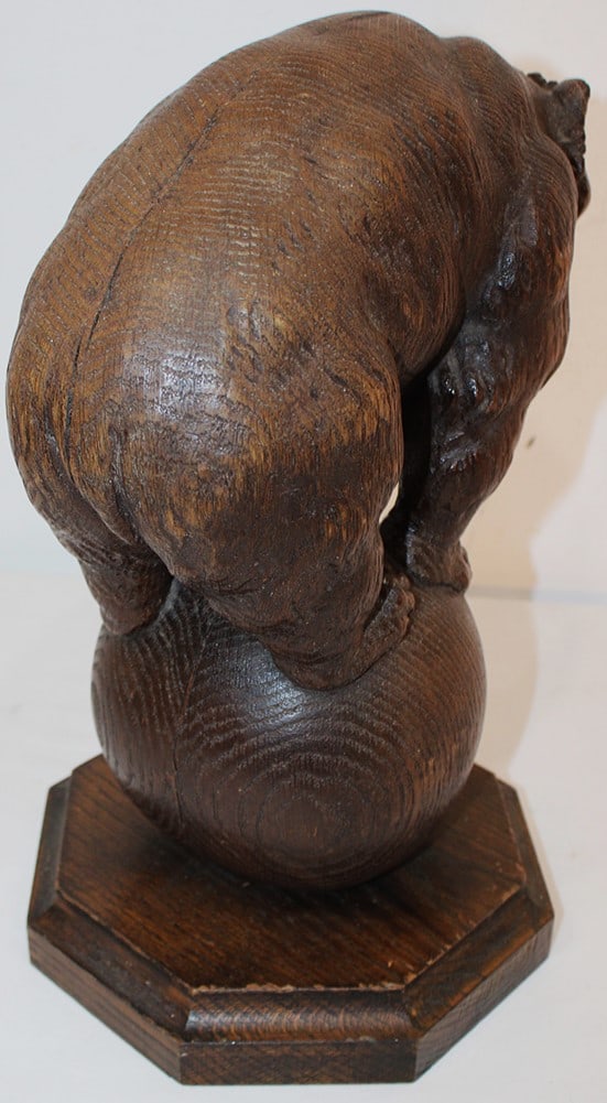 Rare 19Th C. Carved Oak Bear On A Sphere - 5