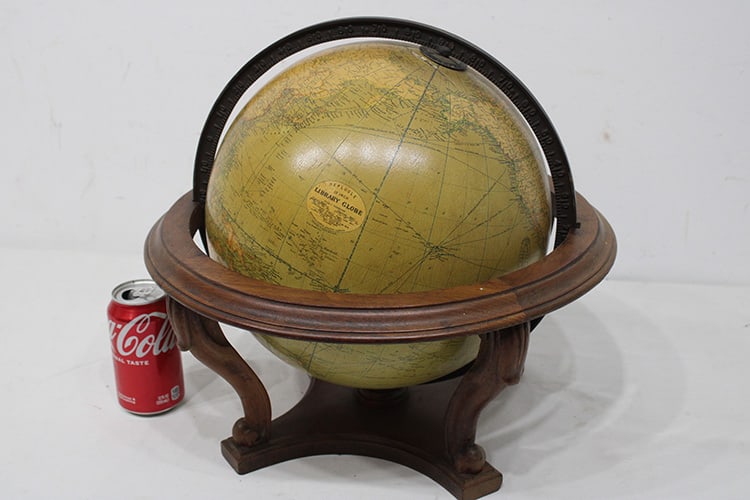 Neat Replogle 12" Library Table Globe 1920-1930s: Neat Replogle 12" library table globe 1920-1930s. Overall nice condition, small 1" line on the top (see photo) with a mahogany base. 16" wide, 16" tall.