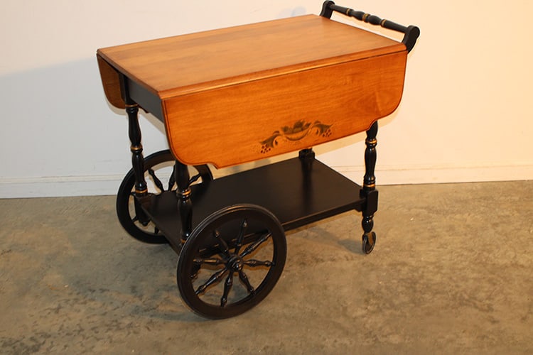 Hitchcock Stenciled Tea Cart With Drop Leaf Sides: Hitchcock stenciled tea cart with drop leaf sides. 1 drawer, retractable handle. Estate fresh in excellent condition.