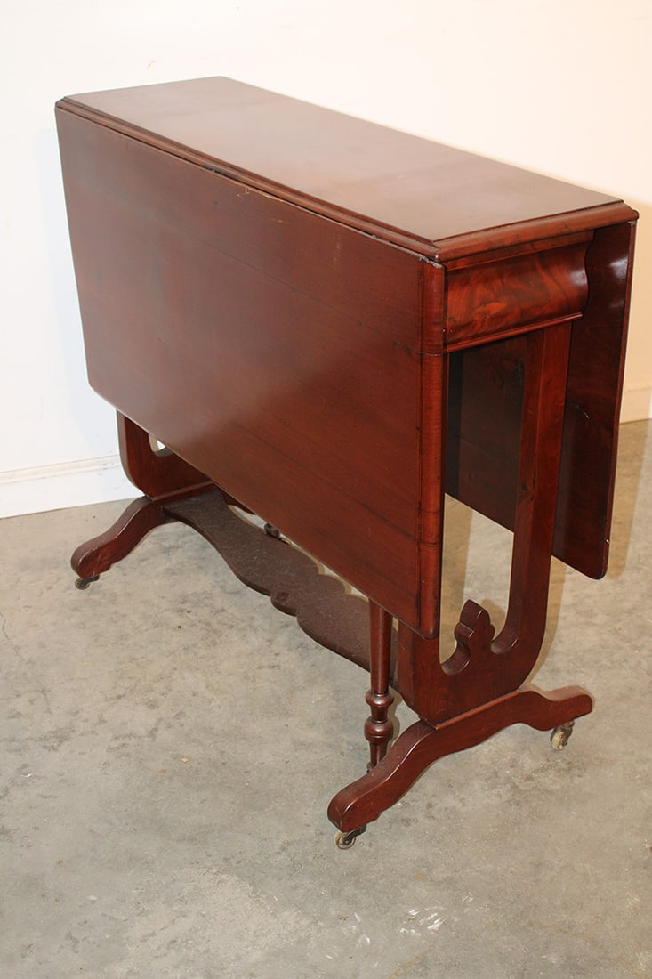 Nice 11" Wide Tuck Away Mahogany Table, Opens To 45", Circa 1880s (1 of 4)